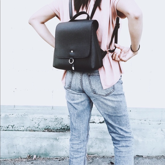 Minimal Vegan Leather Black Backpack  Bag - Picture 4 of 8